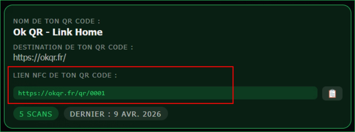 QR code et tag NFC pointant vers OkQR