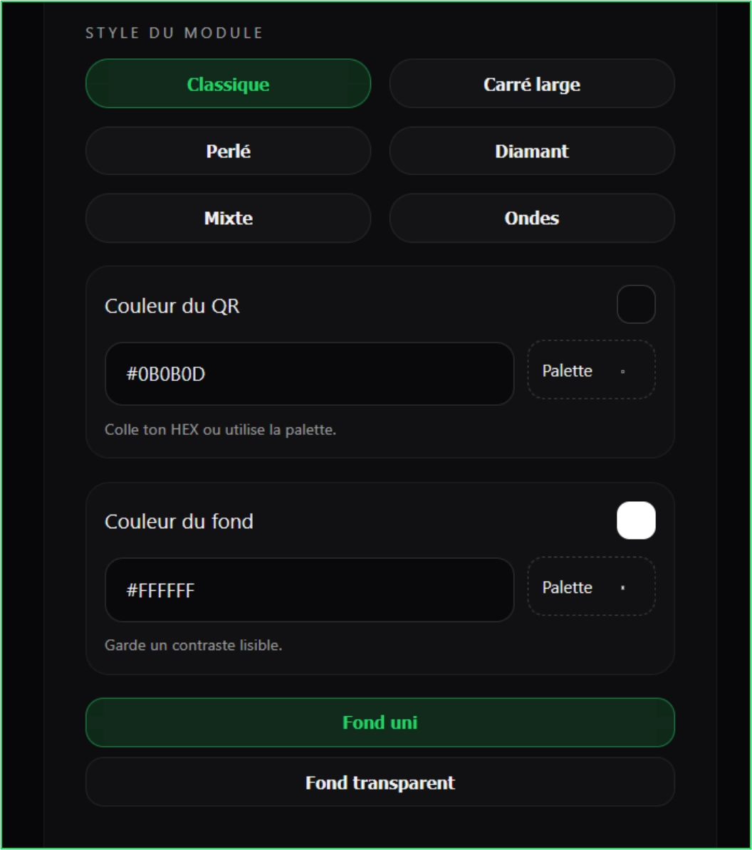 Les 6 styles de modules et options de couleurs